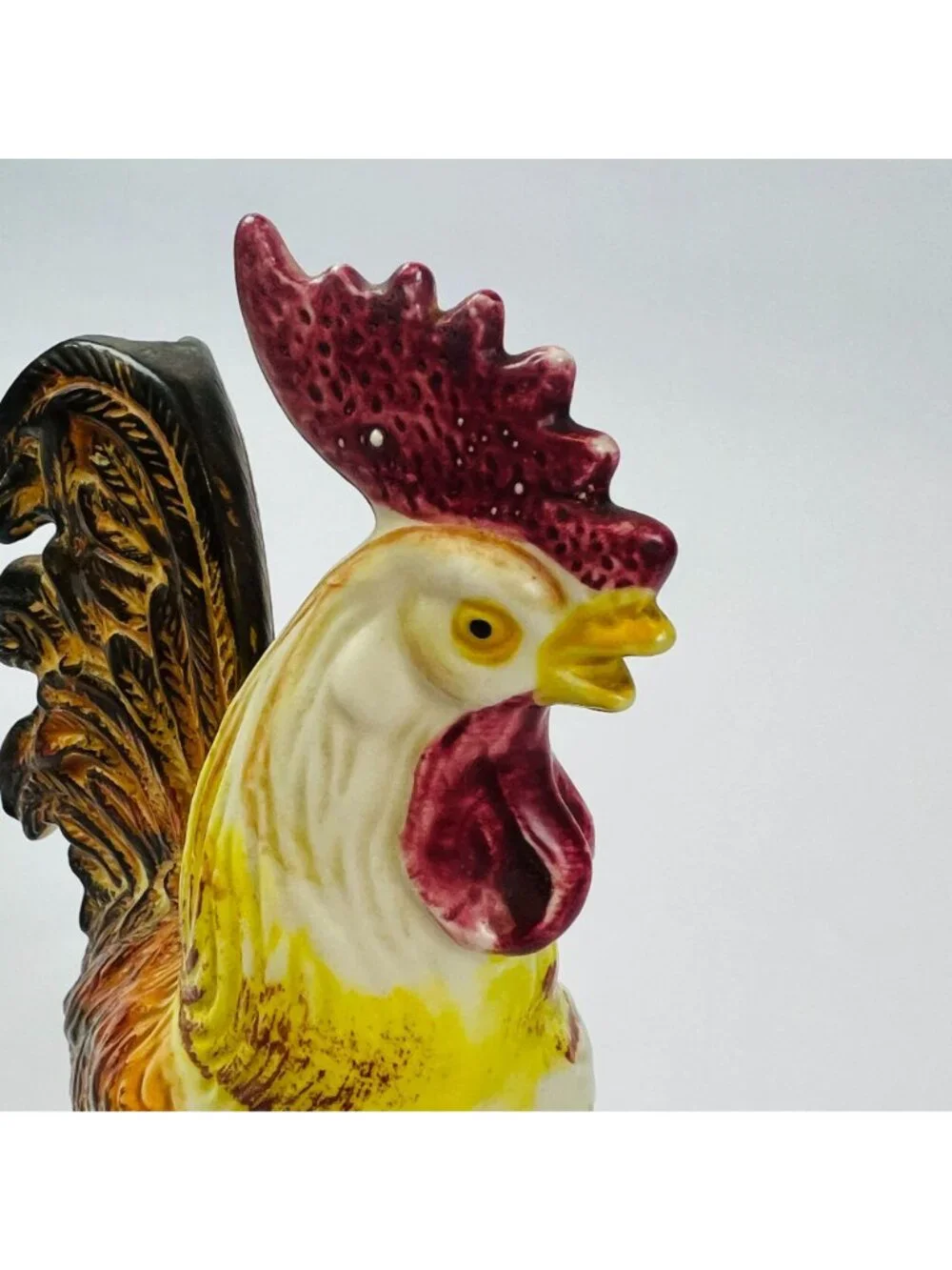 Vintage Rooster Figurine Pair Hand Painted Ceramic Farmhouse Kitchen Decor Japan